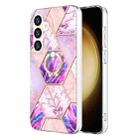 For Samsung Galaxy S24+ 5G Splicing Marble Flower IMD TPU Phone Case Ring Holder(Light Purple) - 1