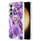 For Samsung Galaxy S24+ 5G Splicing Marble Flower IMD TPU Phone Case Ring Holder(Dark Purple) - 1