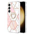 For Samsung Galaxy S24 5G Splicing Marble Flower IMD TPU Phone Case Ring Holder(Pink White) - 1