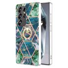For Samsung Galaxy S25 Ultra 5G Splicing Marble Flower IMD TPU Phone Case Ring Holder(Blue Green) - 1