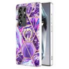 For Samsung Galaxy S25 Ultra 5G Splicing Marble Flower IMD TPU Phone Case Ring Holder(Dark Purple) - 1