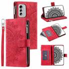 For Nokia G60 Multi-Card Totem Zipper Leather Phone Case(Red) - 1