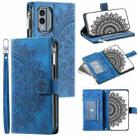 For Nokia X30 Multi-Card Totem Zipper Leather Phone Case(Blue) - 1