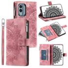 For Nokia X30 Multi-Card Totem Zipper Leather Phone Case(Pink) - 1