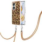 For Honor 90 Electroplating Dual-side IMD Phone Case with Lanyard(Leopard Print) - 1