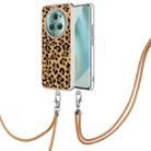 For Honor Magic5 Pro Electroplating Dual-side IMD Phone Case with Lanyard(Leopard Print) - 1