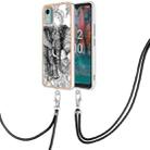 For Nokia C12 Electroplating Dual-side IMD Phone Case with Lanyard(Totem Elephant) - 1