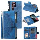For Samsung Galaxy S23 Ultra 5G Multi-Card Totem Zipper Leather Phone Case(Blue) - 1