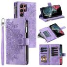 For Samsung Galaxy S23 Ultra 5G Multi-Card Totem Zipper Leather Phone Case(Purple) - 1