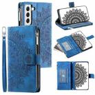 For Samsung Galaxy S22 5G Multi-Card Totem Zipper Leather Phone Case(Blue) - 1