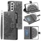 For Samsung Galaxy S21 5G Multi-Card Totem Zipper Leather Phone Case(Grey) - 1