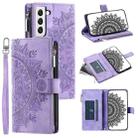 For Samsung Galaxy S21 5G Multi-Card Totem Zipper Leather Phone Case(Purple) - 1