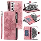 For Samsung Galaxy S21+ 5G Multi-Card Totem Zipper Leather Phone Case(Pink) - 1