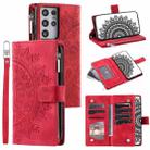 For Samsung Galaxy S21 Ultra 5G Multi-Card Totem Zipper Leather Phone Case(Red) - 1