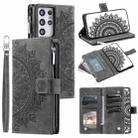 For Samsung Galaxy S21 Ultra 5G Multi-Card Totem Zipper Leather Phone Case(Grey) - 1