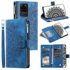For Samsung Galaxy S20 Ultra Multi-Card Totem Zipper Leather Phone Case(Blue) - 1