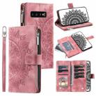 For Samsung Galaxy S10+ Multi-Card Totem Zipper Leather Phone Case(Pink) - 1