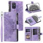 For Samsung Galaxy A71 5G Multi-Card Totem Zipper Leather Phone Case(Purple) - 1