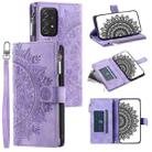 For Samsung Galaxy A52 5G/4G / A52S Multi-Card Totem Zipper Leather Phone Case(Purple) - 1