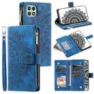 For Samsung Galaxy A22 5G Multi-Card Totem Zipper Leather Phone Case(Blue) - 1