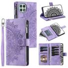 For Samsung Galaxy A22 5G Multi-Card Totem Zipper Leather Phone Case(Purple) - 1