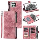 For Samsung Galaxy A22 5G Multi-Card Totem Zipper Leather Phone Case(Pink) - 1