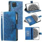 For Samsung Galaxy A12 5G Multi-Card Totem Zipper Leather Phone Case(Blue) - 1