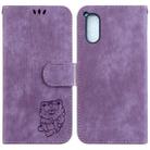 For Sony Xperia 5 V Little Tiger Embossed Leather Phone Case(Purple) - 1