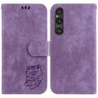 For Sony Xperia 1 V Little Tiger Embossed Leather Phone Case(Purple) - 1