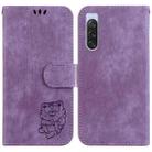 For Sony Xperia 10 V Little Tiger Embossed Leather Phone Case(Purple) - 1