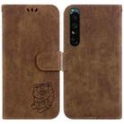 For Sony Xperia 1 IV Little Tiger Embossed Leather Phone Case(Brown) - 1