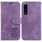 For Sony Xperia 5 III Little Tiger Embossed Leather Phone Case(Purple) - 1