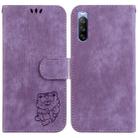 For Sony Xperia 10 III Little Tiger Embossed Leather Phone Case(Purple) - 1