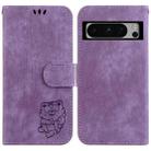 For Google Pixel 8 Pro Little Tiger Embossed Leather Phone Case(Purple) - 1