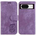 For Google Pixel 8 Little Tiger Embossed Leather Phone Case(Purple) - 1