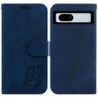 For Google Pixel 7a Little Tiger Embossed Leather Phone Case(Dark Blue) - 1