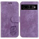 For Google Pixel 7 Pro Little Tiger Embossed Leather Phone Case(Purple) - 1