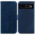 For Google Pixel 7 Pro Little Tiger Embossed Leather Phone Case(Dark Blue) - 1