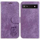 For Google Pixel 6a Little Tiger Embossed Leather Phone Case(Purple) - 1