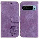 For Google Pixel 9 Pro Little Tiger Embossed Leather Phone Case(Purple) - 1