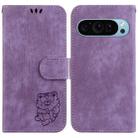 For Google Pixel 9 Little Tiger Embossed Leather Phone Case(Purple) - 1