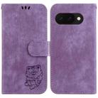 For Google Pixel 9a Little Tiger Embossed Leather Phone Case(Purple) - 1