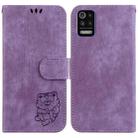 For LG K52 / K62 / Q52 Little Tiger Embossed Leather Phone Case(Purple) - 1