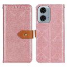 For Motorola Moto G34 European Floral Embossed Flip Leather Phone Case(Pink) - 1