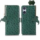 For Sony Xperia 5 V Ostrich Pattern Genuine Leather RFID Phone Case(Green) - 1