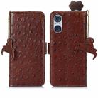 For Sony Xperia 5 V Ostrich Pattern Genuine Leather RFID Phone Case(Coffee) - 1