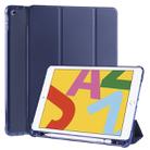 For iPad 10.2 2021 / 2020 / 2019 3-folding Horizontal Flip PU Leather + Shockproof TPU Case with Holder & Pen Slot(Dark Blue) - 1