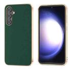 For Samsung Galaxy S23 FE 5G Genuine Leather Silk Series Nano Plating Phone Case(Dark Green) - 1