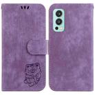 For OnePlus Nord 2 5G Little Tiger Embossed Leather Phone Case(Purple) - 1