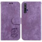 For Huawei nova 5T / Honor 20 Little Tiger Embossed Leather Phone Case(Purple) - 1